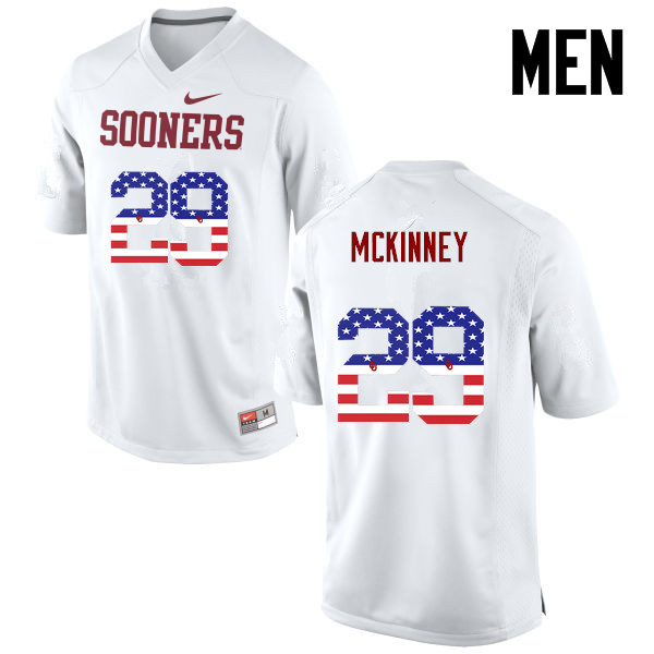 Men Oklahoma Sooners #29 Prentice McKinney College Football USA Flag Fashion Jerseys-White - Click Image to Close